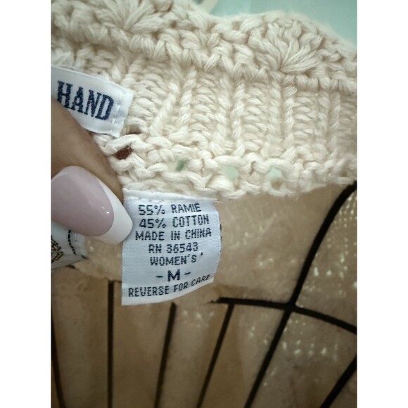 Vintage Cape Isle Knitters Cardigan Sweater Size M Ivory Button Front Lng/Slv - Picture 4 of 8